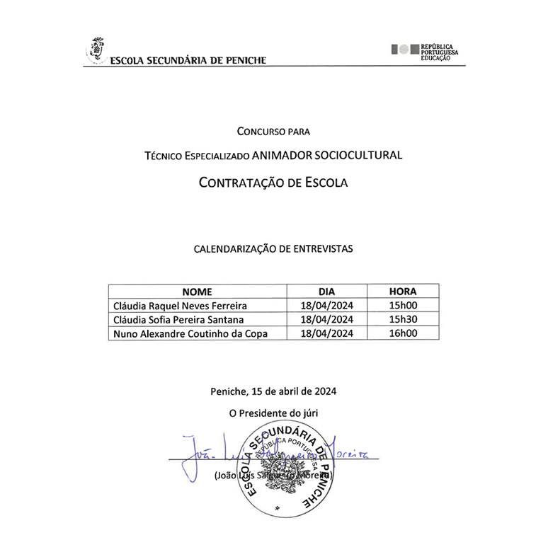 calendarizacao entrevista Animador Sociocultural CQ