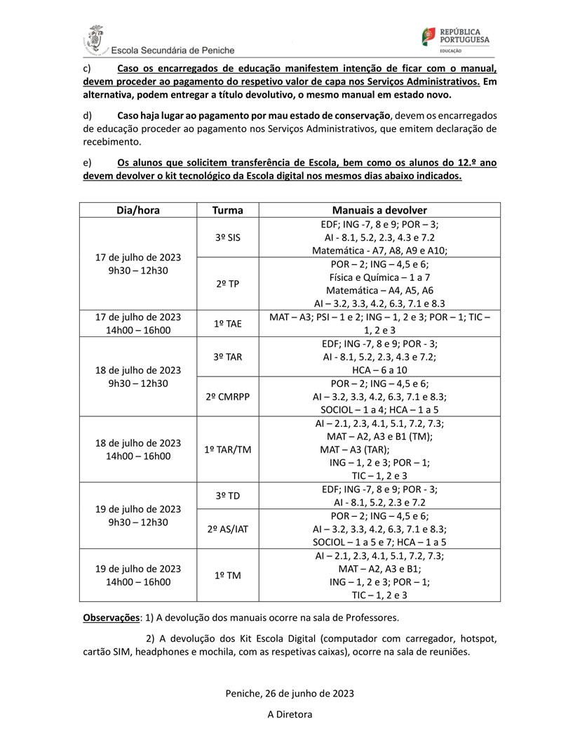 devolucao manuais CP alteracoes 22